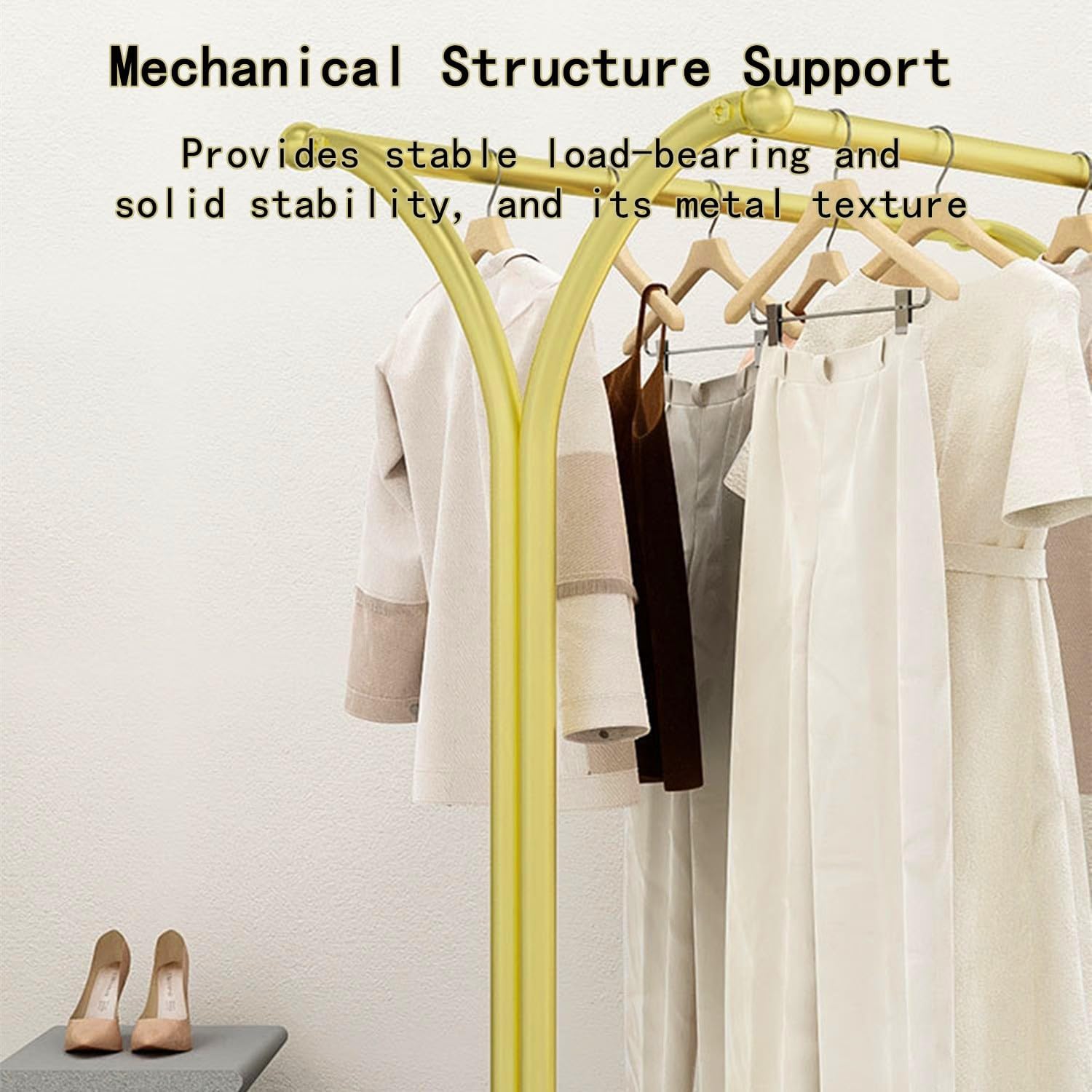Floor Standing Metal Garment Rack for Hanging Clothes, Large Heavy Retail Display Racks w/Wheels, Commercial Clothing Rack, Merchandise Display Rack, Gold
