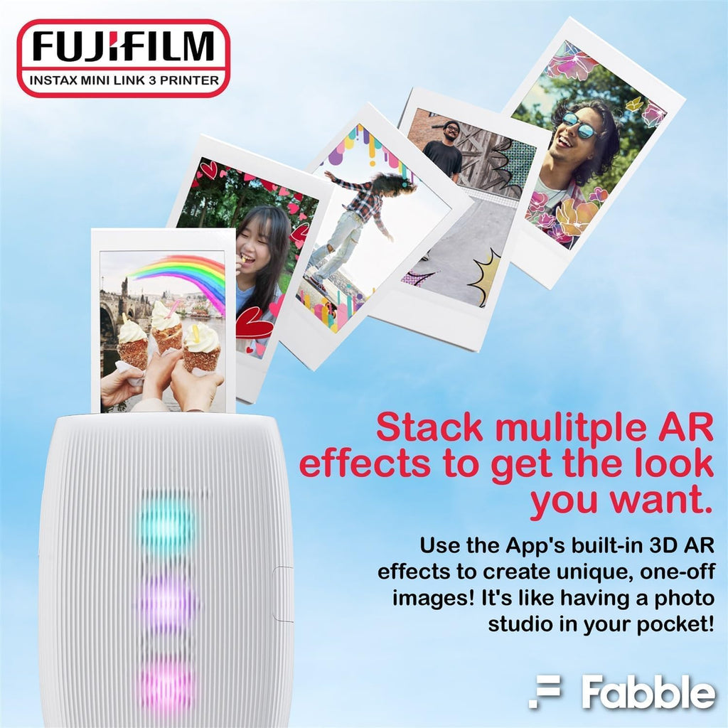 Fujifilm INSTAX Mini Link 3 Smartphone Printer with INSTAX Mini Instant Film and Sunshine Microfiber Cleaning Cloth... (3 Twin Pack (60 Sheets), Clay White)