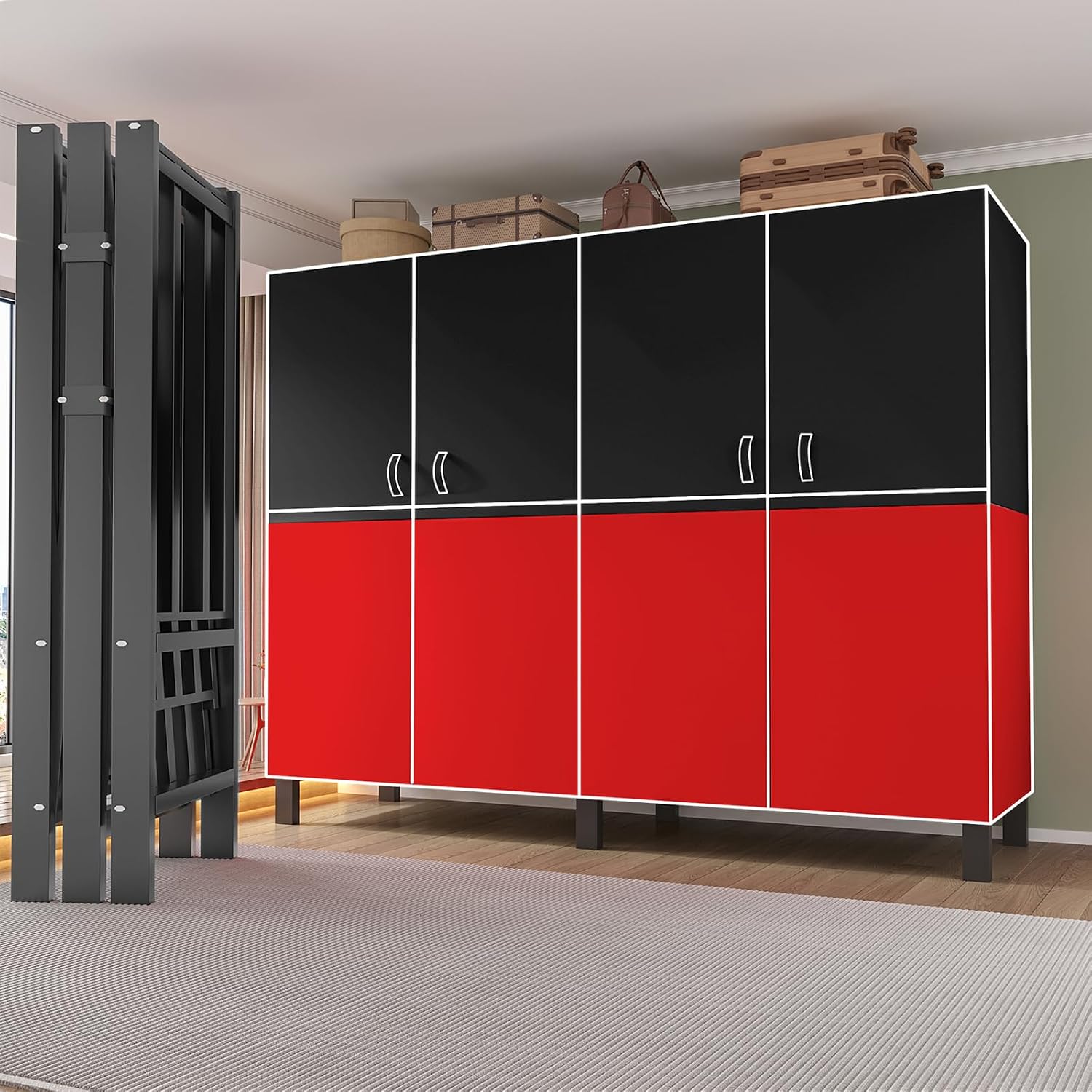 Heavy Duty Portable Closet Wardrobe, Garment Rack with Cover & Hanging Rods, Freestanding Wardrobe with Magnetic Door, Metal Closet Rack for Hanging Clothes (Door Design C, 70.9''/180cm)