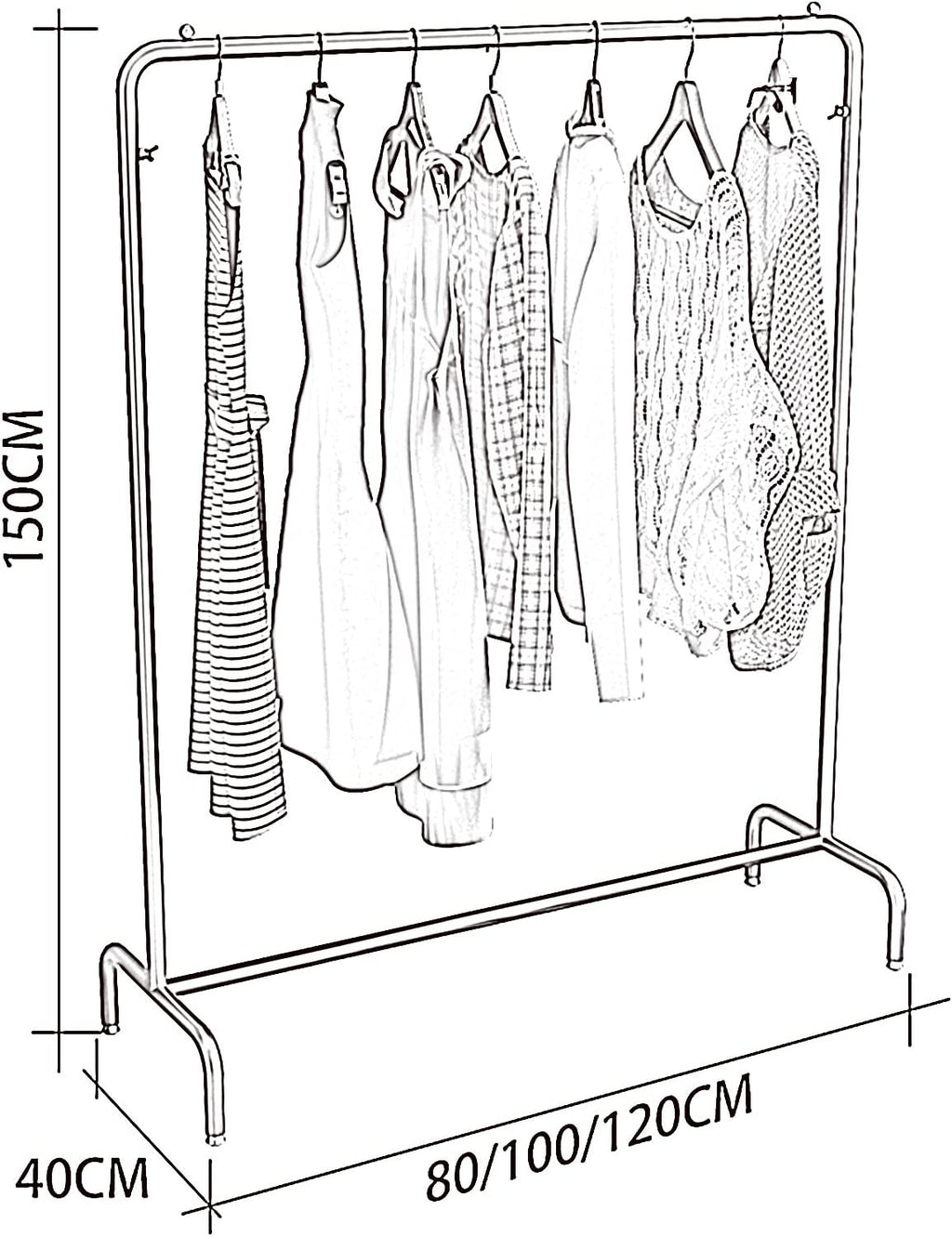 Garment Rack Modern Metal Clothes Rail,Heavy Duty Garment Rack for Hanging Clothes,Freestanding Clothing Rack for Bedroom and Living Room(Gold 100x40x150CM)