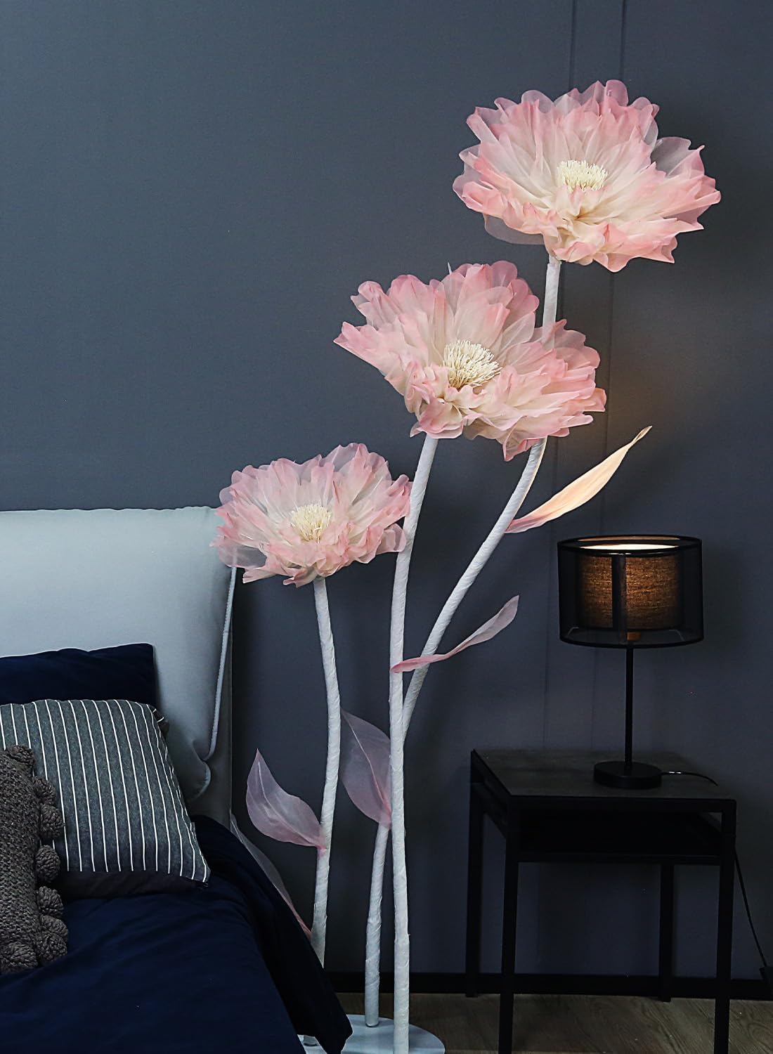 Giant Artificial Organza Flower On Base – Large Pink Faux Flower with Standing Stems and Base for Wedding, Valentine's Day, Party, Shop Window Display, Outdoor Yard Event Backdrop Decor