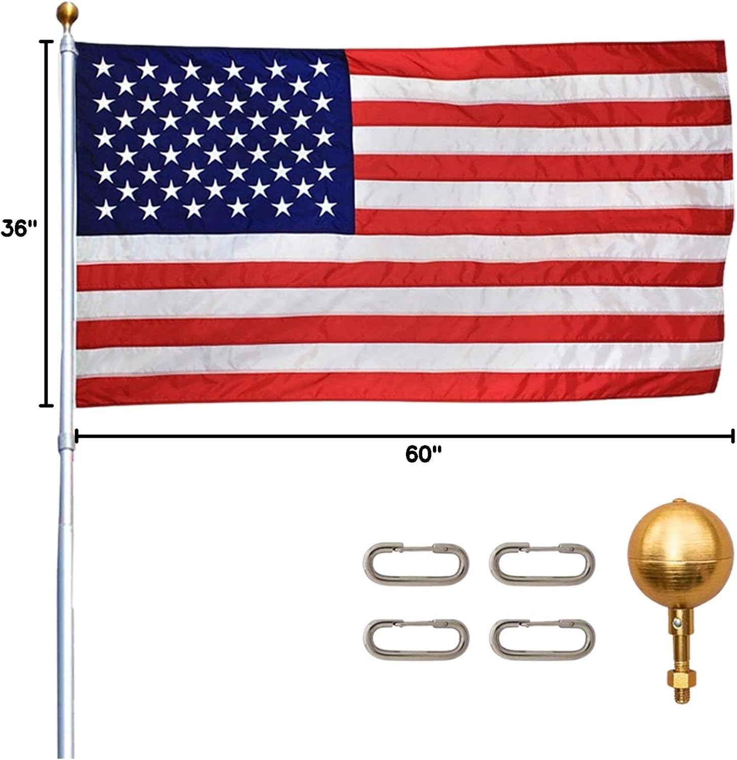 Titan Telescoping Flag Poles, 15ft Silver - Made in The USA Heavy Duty Flag Pole Kit with Anodized Aluminum Telescoping Flag Pole, 3 x 5 American Flag, Hardware for 2 Flags, Assembly Instructions