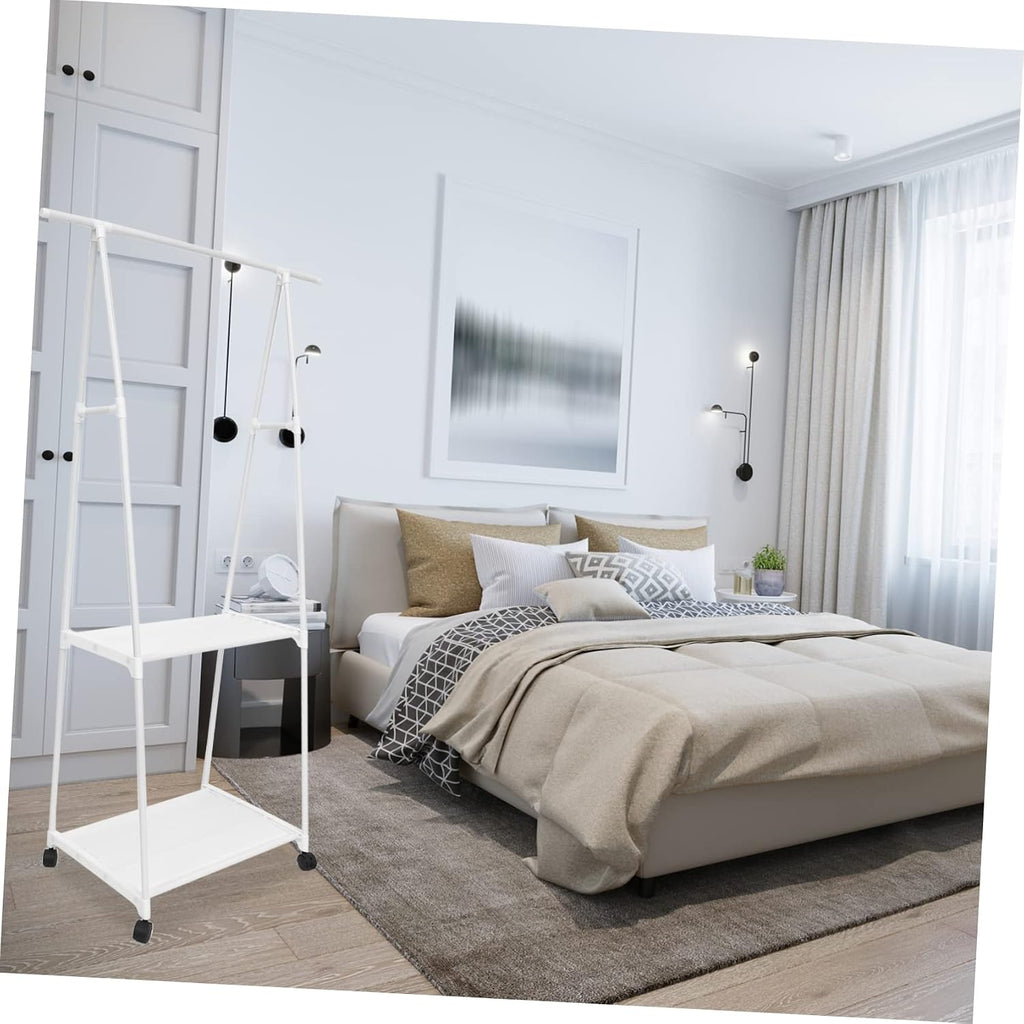 ULTECHNOVO Freestanding Iron Clothes Rack Wheels Adjustable Bedroom Garment Organizer Sturdy Storage Holder for Coats and Hats Portable Clothing Stand for Easy Assembly