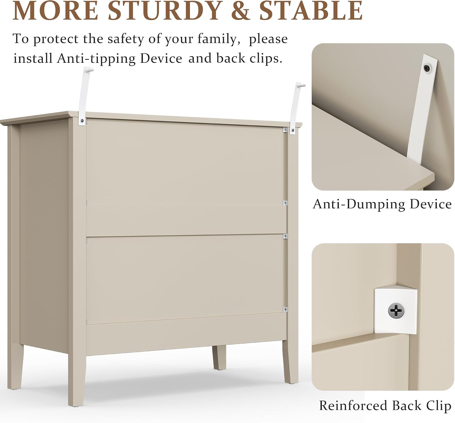 RoyalCraft 32' Large Nightstand Set of 2, Fluted Painted Bedside Table with 3 Spacious Drawers, Modern Tall End Table for Bedroom, Beige