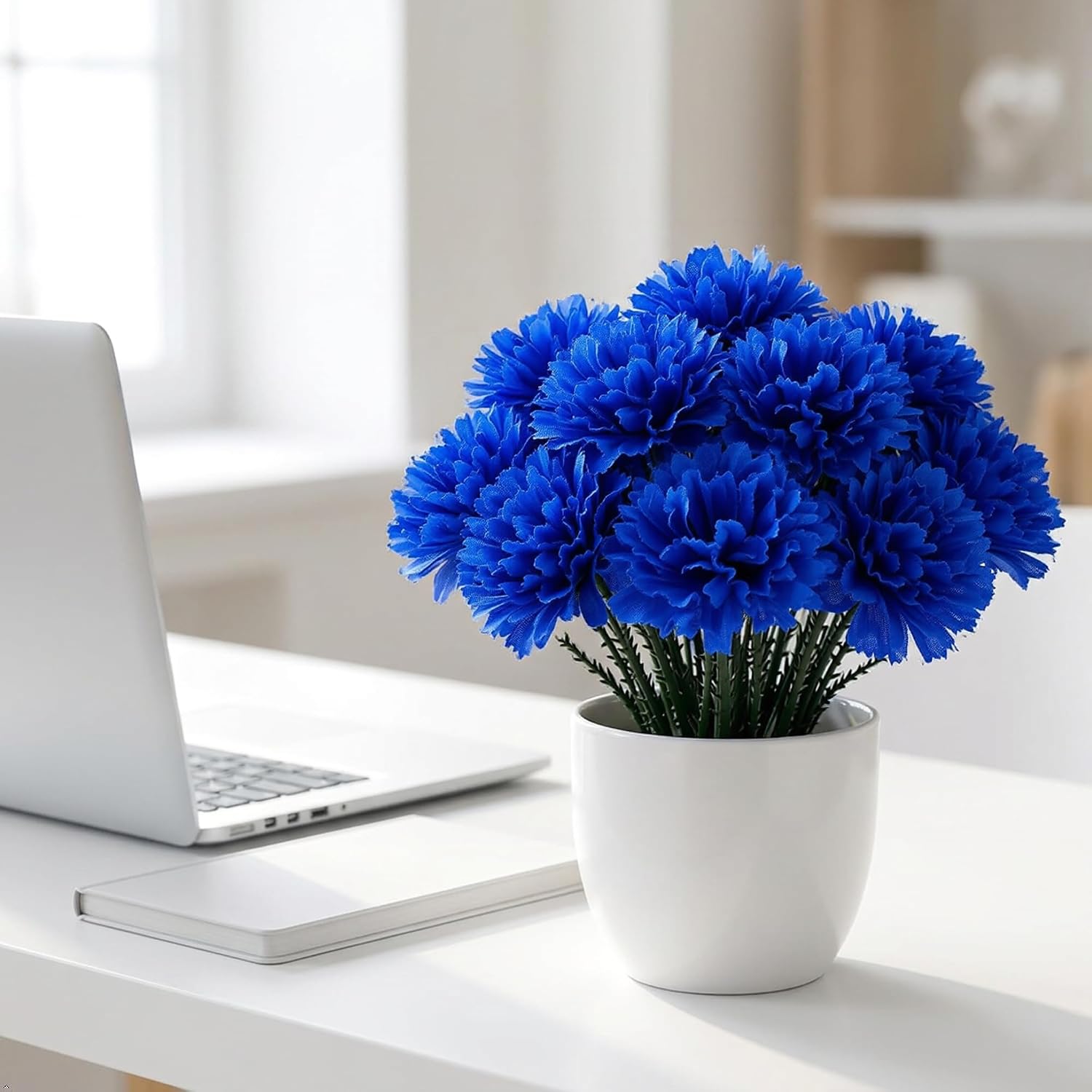 Larksilk 1000 Pack Royal Blue Carnations Artificial Flowers, Silk Heads | Bulk 1000 royal blue silk carnation heads on 5in wired stems for wedding centerpieces, bouquets & DIY crafts