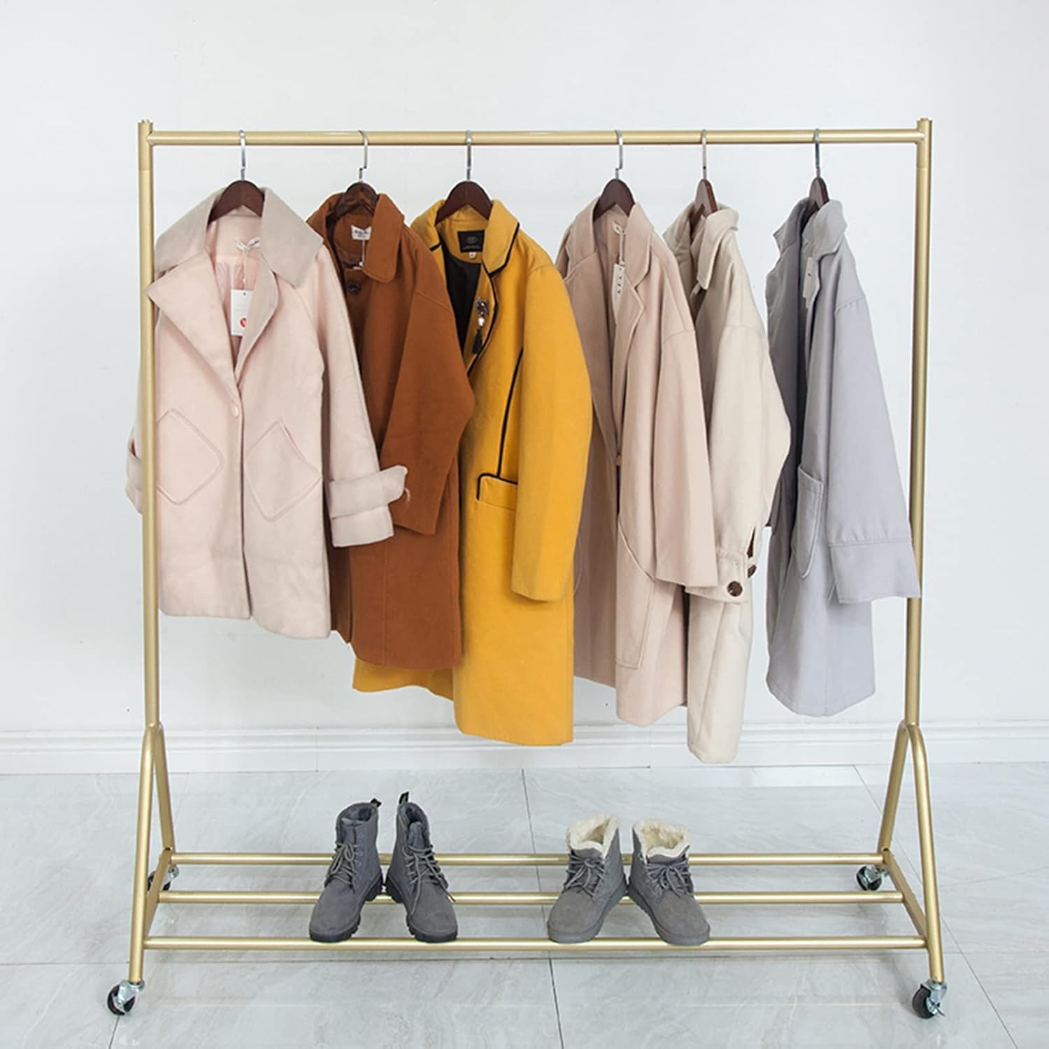 Modern Clothing Rack On Wheels, Heavy Duty Metal Garment Rack for Hanging Clothes, Gold Display Rack for Boutique Retail and Bedroom, Easy Assemble (Size : 120x40x155CM) (120x40x155CM)
