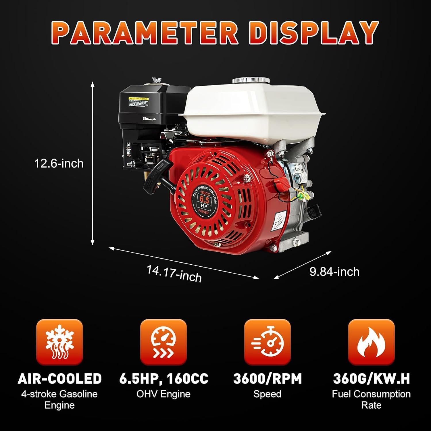 4-Stroke Gas Engine, Multi-Use Engine Gas Powered, Portable Gas Engine Motor with Air Cooling Pull Start, Home Back Up, Industrial Grade Outdoor Power Equipment, 160cc, 6.5HP (4-Stroke 6.5HP Red)