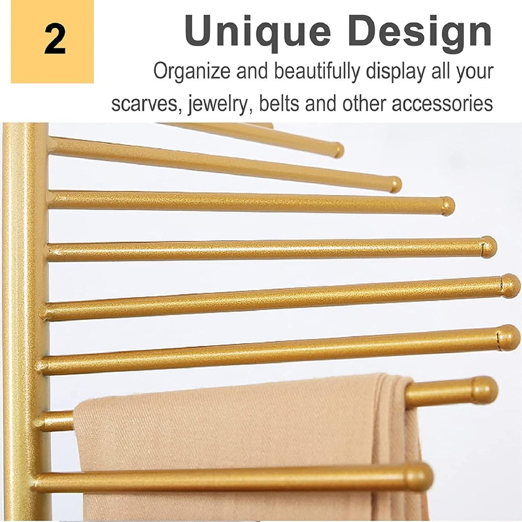 Floor-Standing Metal Spiral Scarf Display Stand, Industrial Style Iron Storage Hanger Hair Rack, Hijab Scarves Leggings Tae Kwon Do Belt, Closet Racks for Hanging Clothes(Gold-30 Rods)