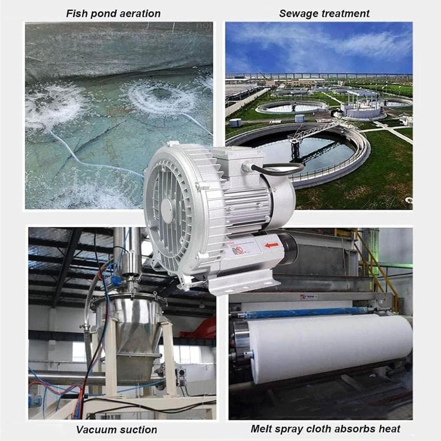 Regenerative Blower,Single Phase High-Pressure Vortex Blower,Low Noise/High Air Volume,Gas Ring Turbine for Air Blowing Or Suction for Sewage Aeration Aquarium 350W/0.47PS