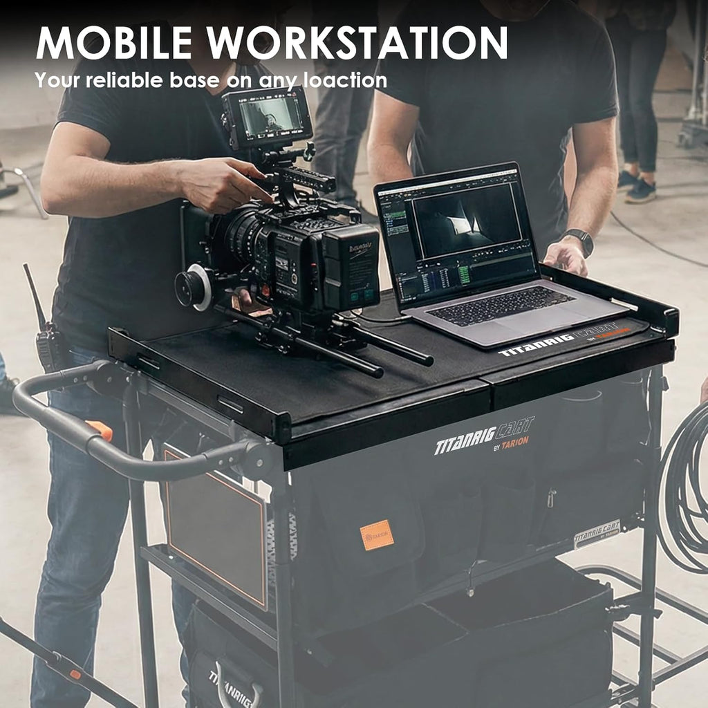 TARION Video Production Cart Accessories - Foldable Top Shelf Workstation with Mouse Pad- Upgraded with Wider Higher Laptop Platform for Titanrig Cart Base - Pro Top Shelf