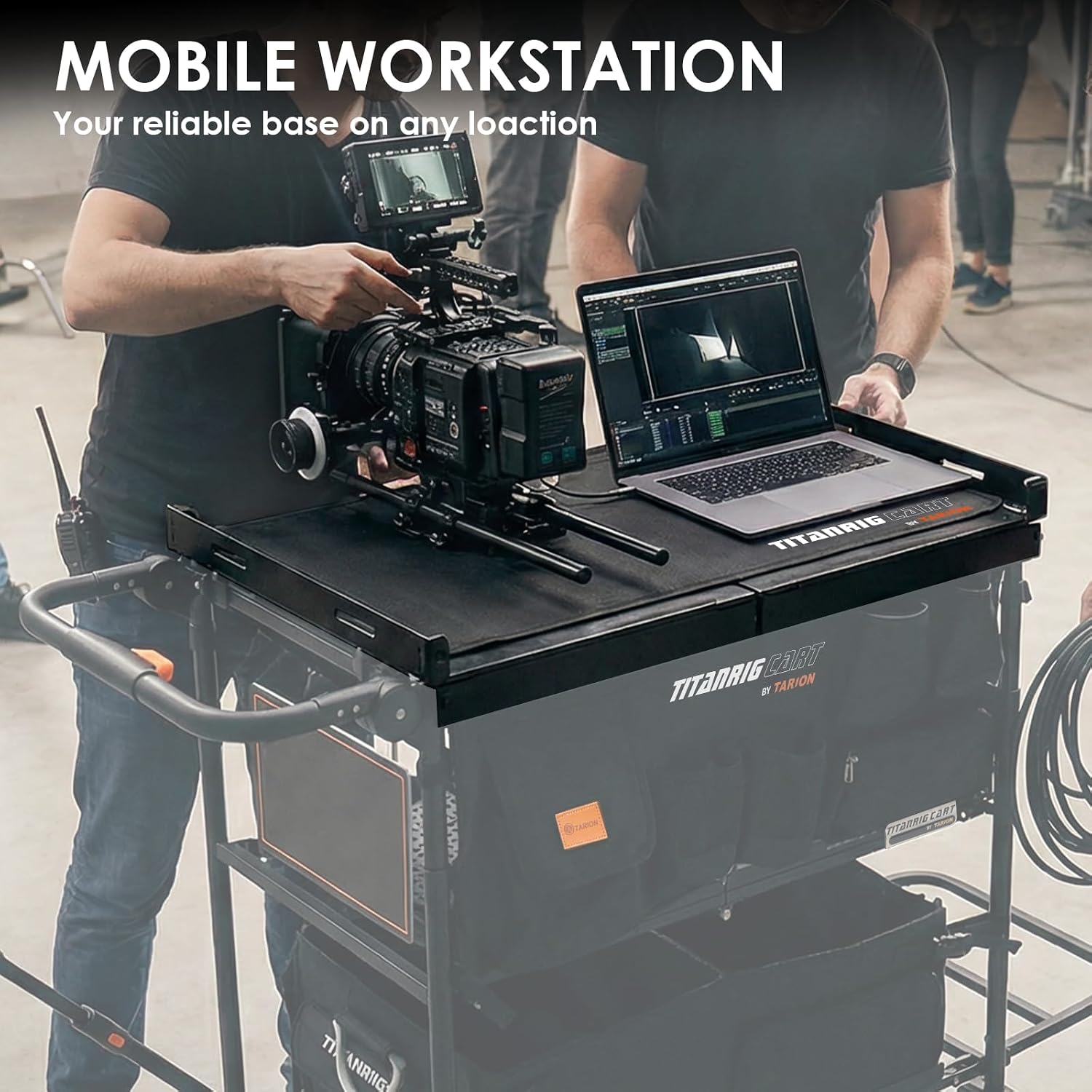 TARION Video Production Cart Accessories - Foldable Top Shelf Workstation with Mouse Pad- Upgraded with Wider Higher Laptop Platform for Titanrig Cart Base - Pro Top Shelf