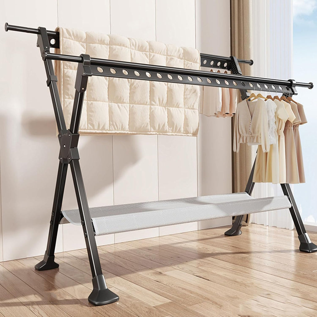 Foldable Portable Clothing Rack, Adjustable Laundry Drying Rack for Indoor and Outdoor Use, Ideal for Hanging Clothes and Shoes