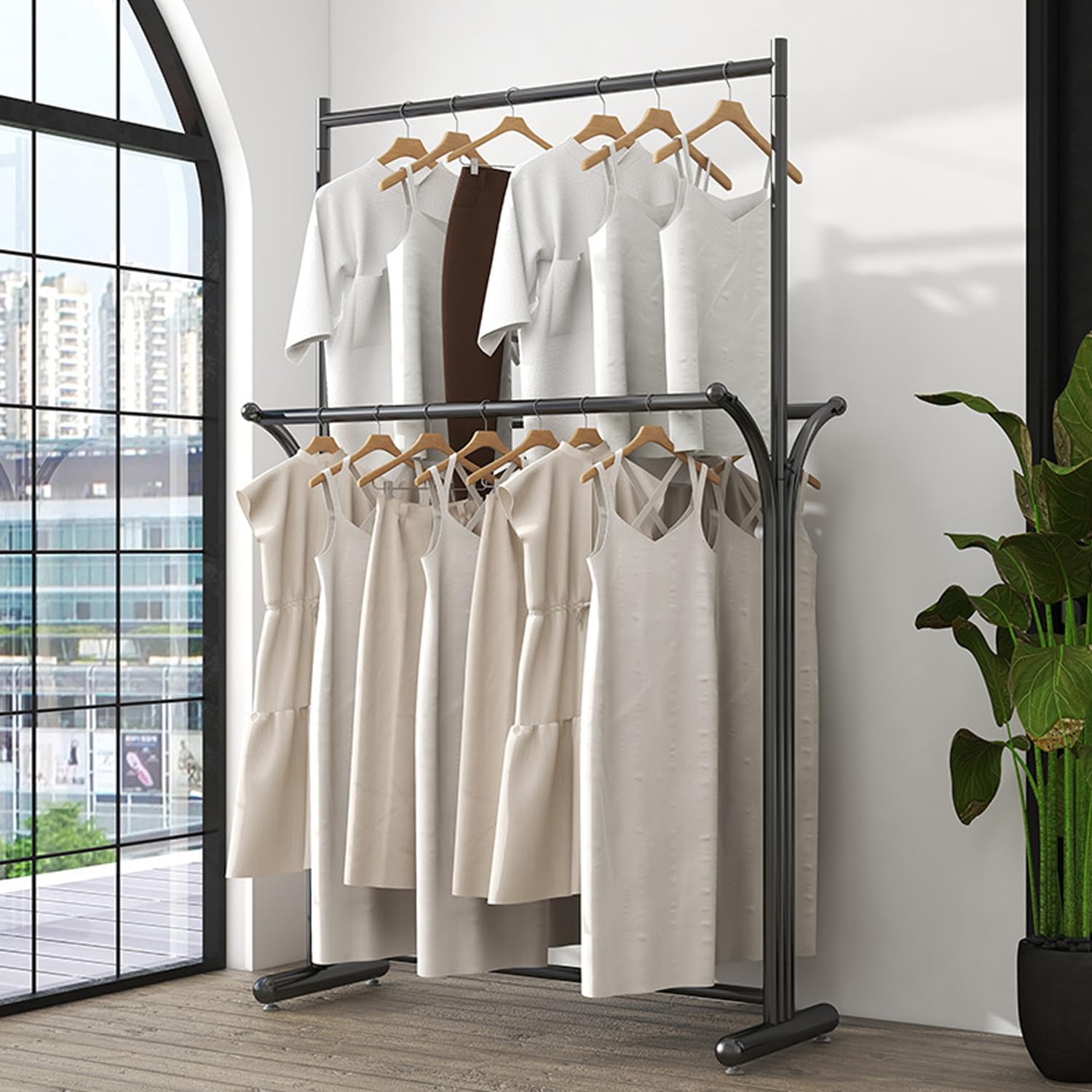 Heavy Duty Metal Garment Rack, Floor Standing Retail Display Racks, Portable Coats Shirt Rack, Commercial Laundry Room Clothing Display Rack for Hanging Clothes,Gold,80CM