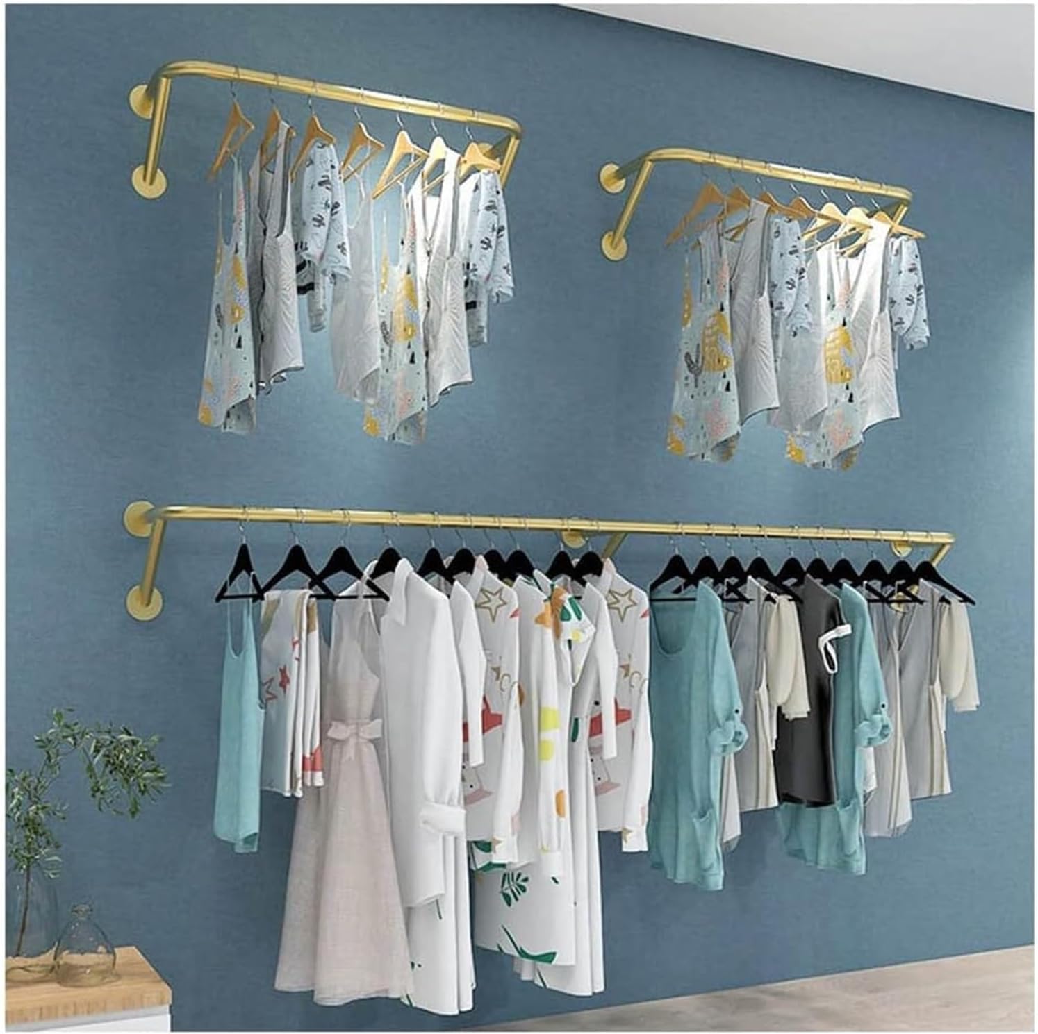Clothes Rail Garment Rack Clothing Rack Wall Mounted Sets of 3, Wall Clothing Rack Garment Rack for Hanging Clothes Coats Laundry Room Organizer Storage Hanger Shelf Sp, Gold - 3 pieces-120CM