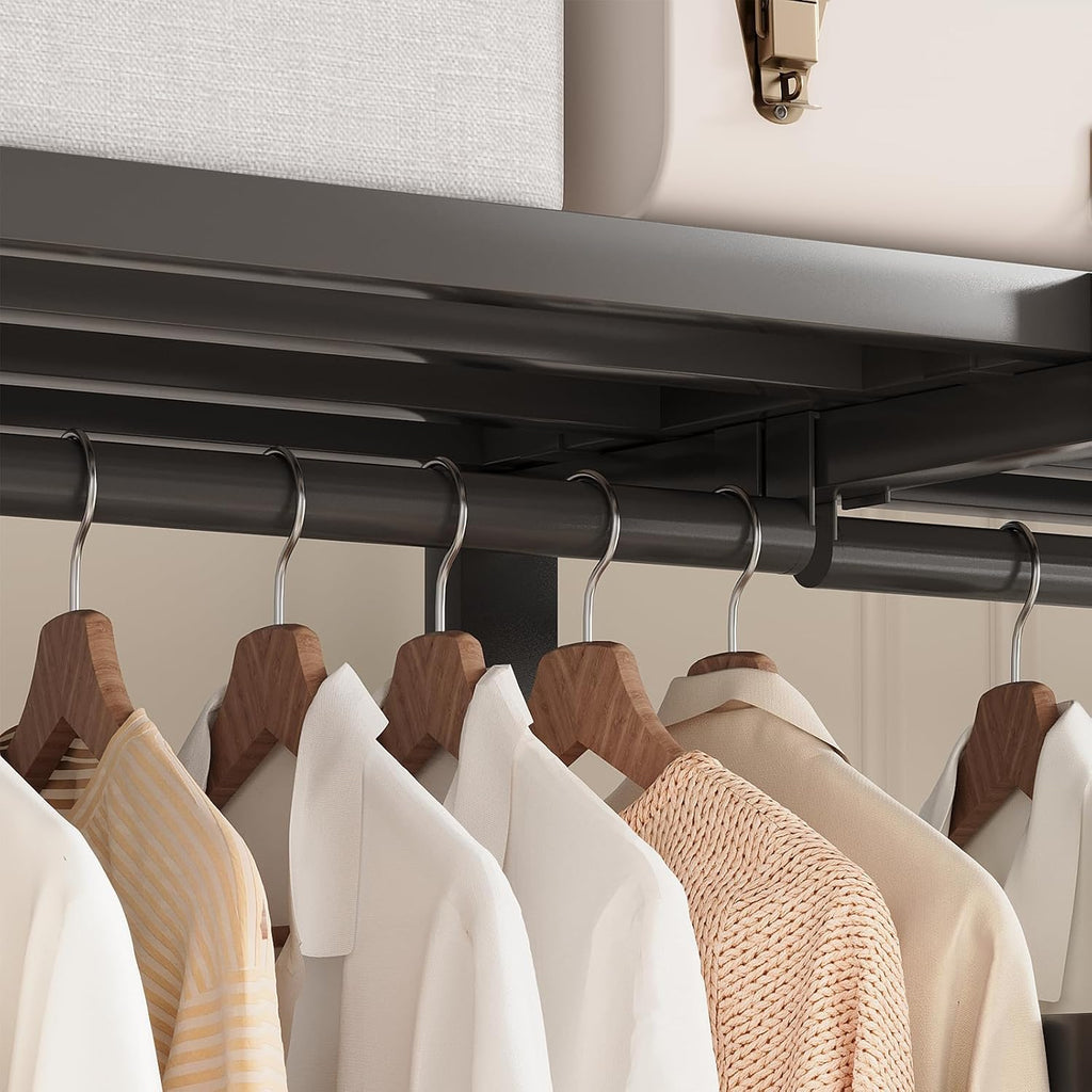 Heavy Duty Portable Closet Wardrobe, Garment Rack with Cover & Hanging Rods, Freestanding Wardrobe with Magnetic Door, Metal Closet Rack for Hanging Clothes (Door Design B, 70.9''/180cm)