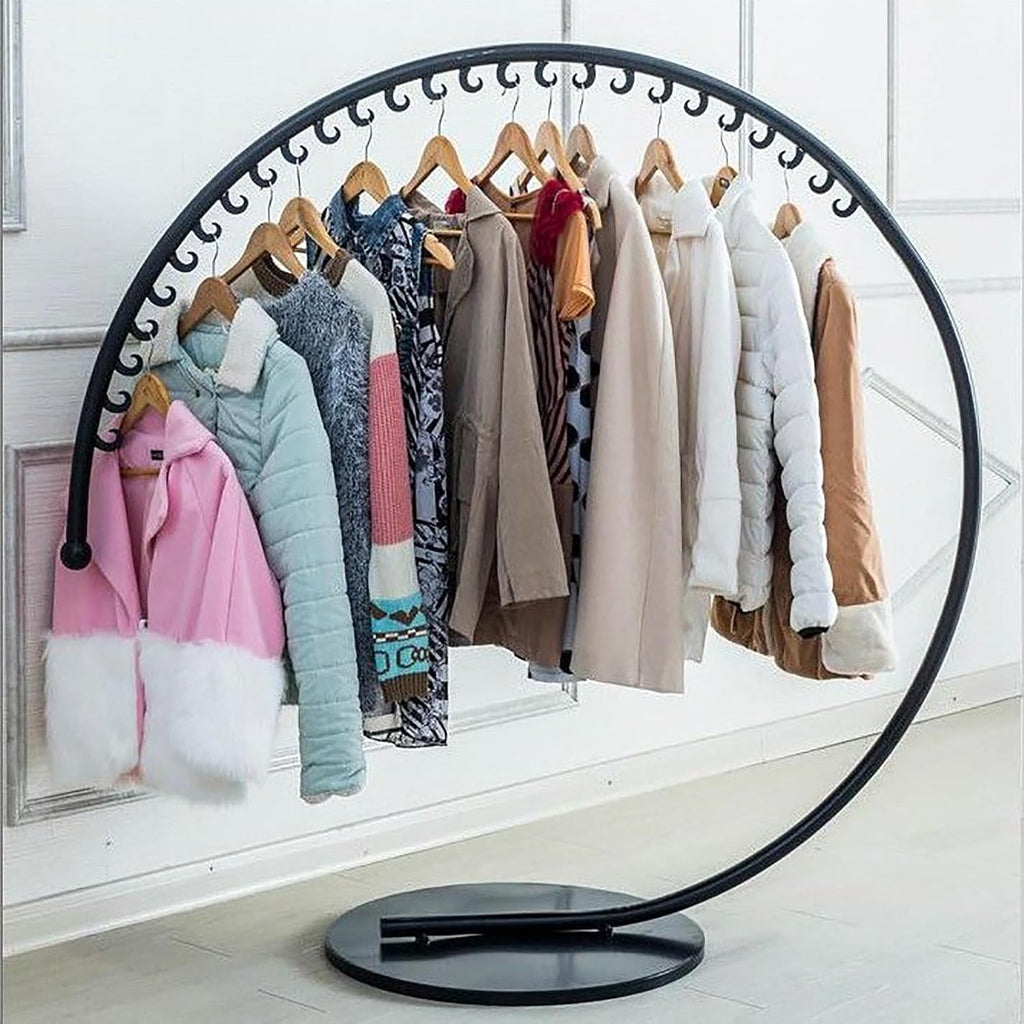C-Shape Clothing Rack Freestanding Metal Display Rack, Clothes Rack Garment Rack for Hanging Clothes, Closet Organizers for Clothes Store Bedroom Cloakroom,Black,H 170cm/67″