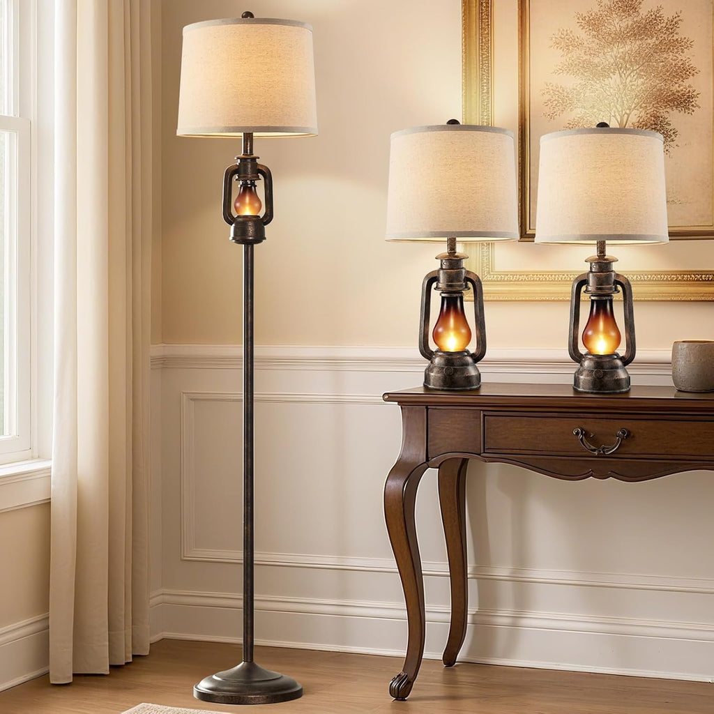New - Same Matching Floor Lamp - 63'' Floor Lamp + 25'' Lantern Table Lamps Set of 2