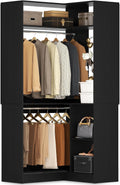 Aheaplus Corner Closet System with Shelves, Closet Organizer System with Hanging Rods, Wood Walk-in Closets for Corner Small Space, L Shaped Garment Rack, -B3, Black