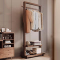 Clothes Rack, Bamboo Floor-standing Bedroom Coat Rack,Rack Heavy Duty Garment Racks For Hanging Clothes,Shoe Clothing Storage Organizer Shelves, 63 in Height(Brown with wheels,65CM/25.6IN)