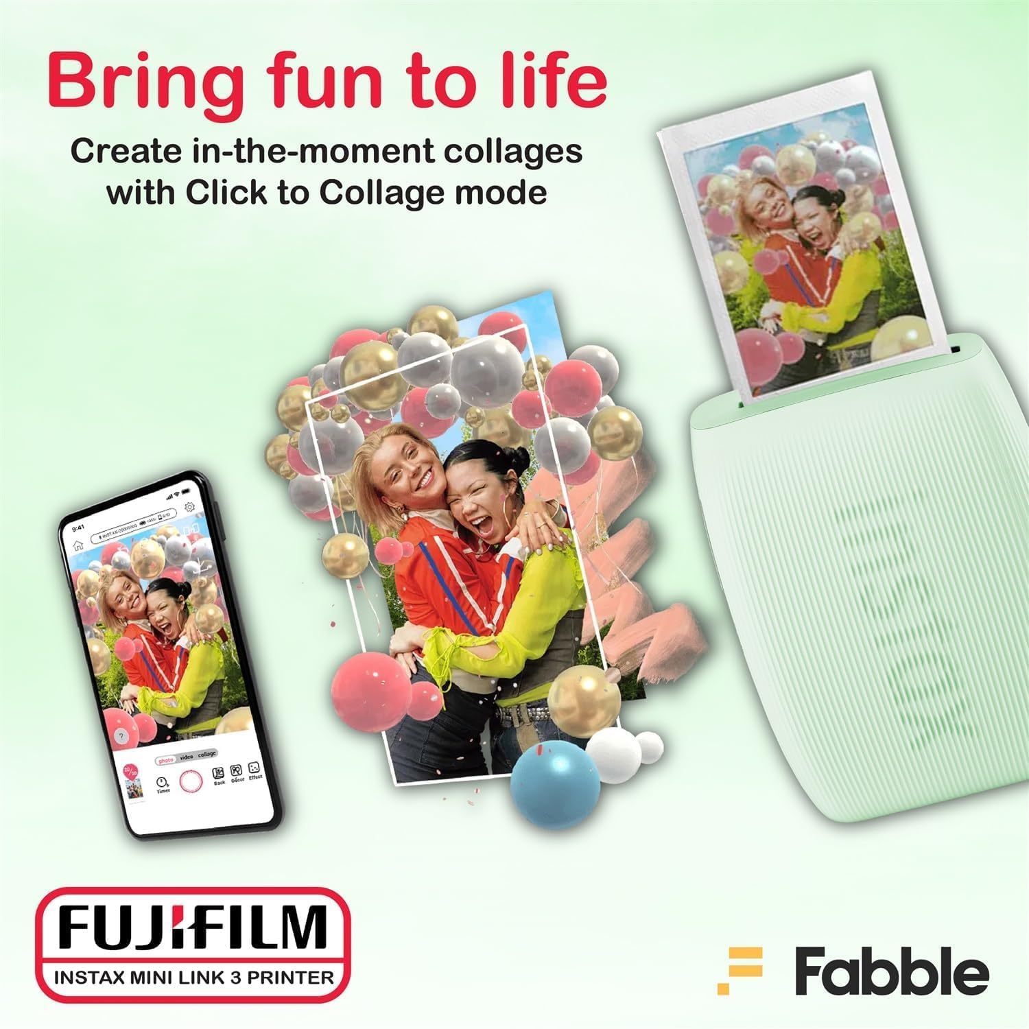 Fujifilm Instax Mini Link 3 Smartphone Printer with Instax Mini Films and Free Bonus Microfiber Cleaning Cloth... (Sage Green, 3 x Twin Pack (60 Sheets))