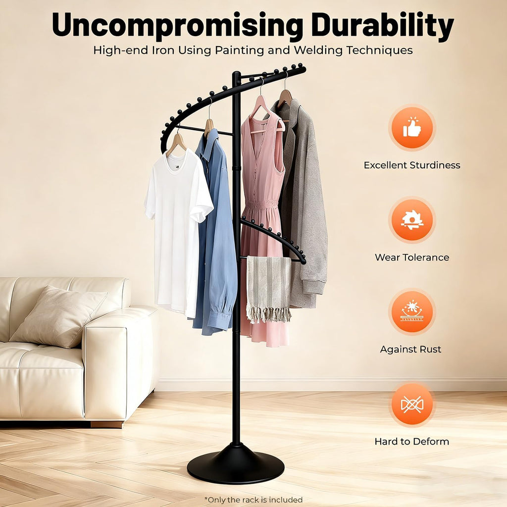 Spiral Rotating Clothing Rack, Freestanding Garment Rack Metal Coat Rack Retail Display Stand Black Hanger Shelf for Clothes Dresses Bags Scarves