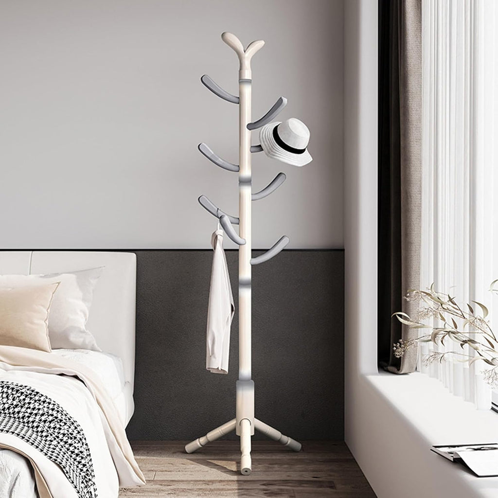 Clothing Rack Stand, Freestanding Coat Hanger, Garment Racks, Wooden Coat Stand, Coat Tree, Coat Rack for Hallway Entryway, Bedroom for Clothes Hats, Bags With Stable Base, Solid Wood(White)