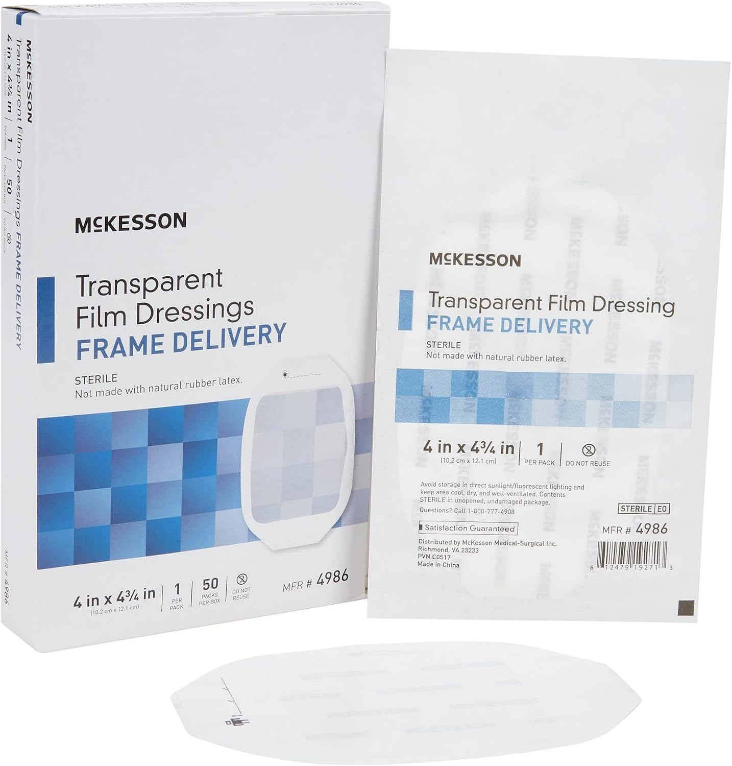McKesson Transparent Film Dressing, Sterile, Frame Delivery, 4 in x 4 3/4 in, 50 Count, 4 Packs, 200 Total