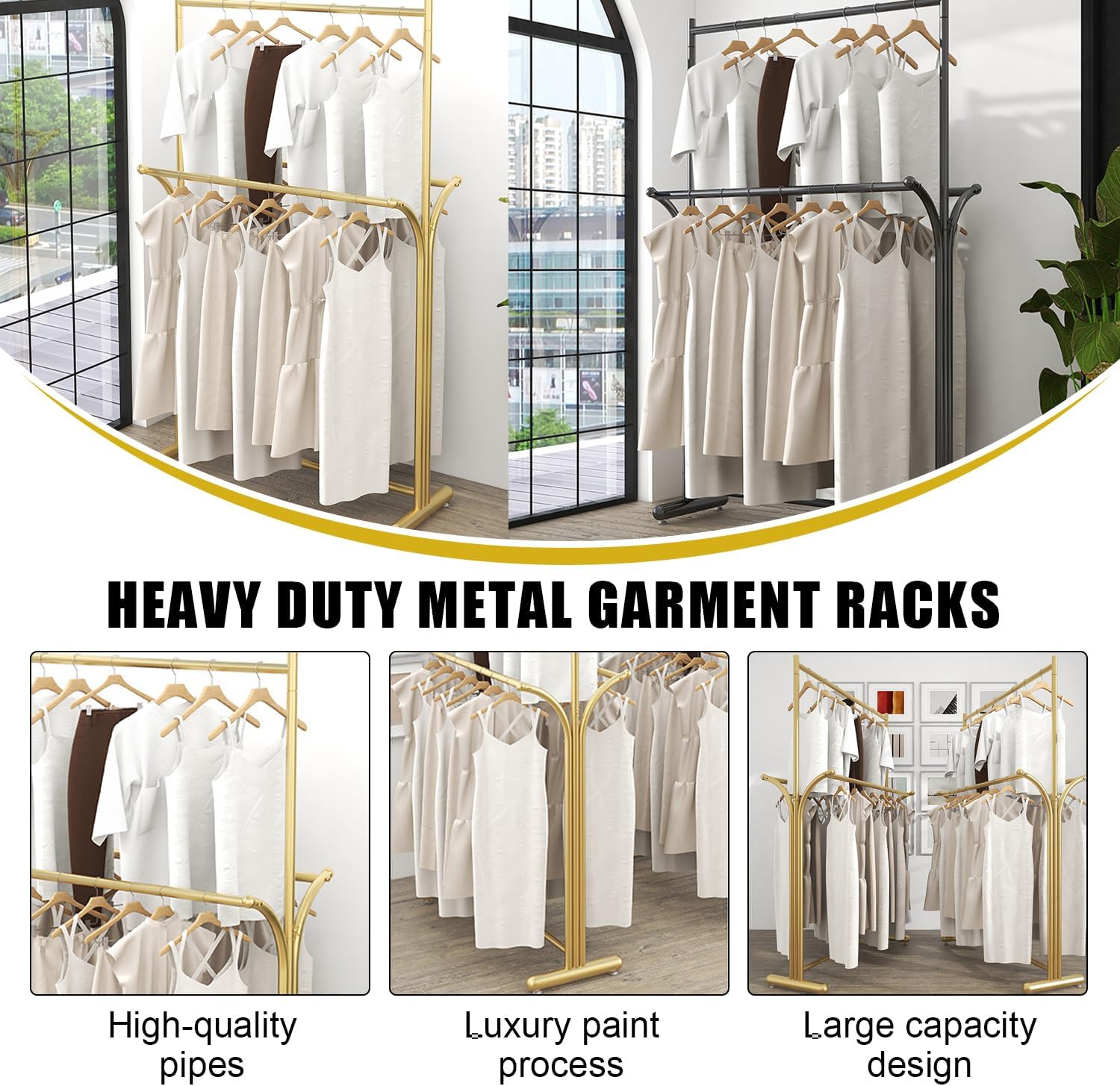 Heavy Duty Metal Garment Rack, Floor Standing Retail Display Racks, Portable Coats Shirt Rack, Commercial Laundry Room Clothing Display Rack for Hanging Clothes,Gold,100CM