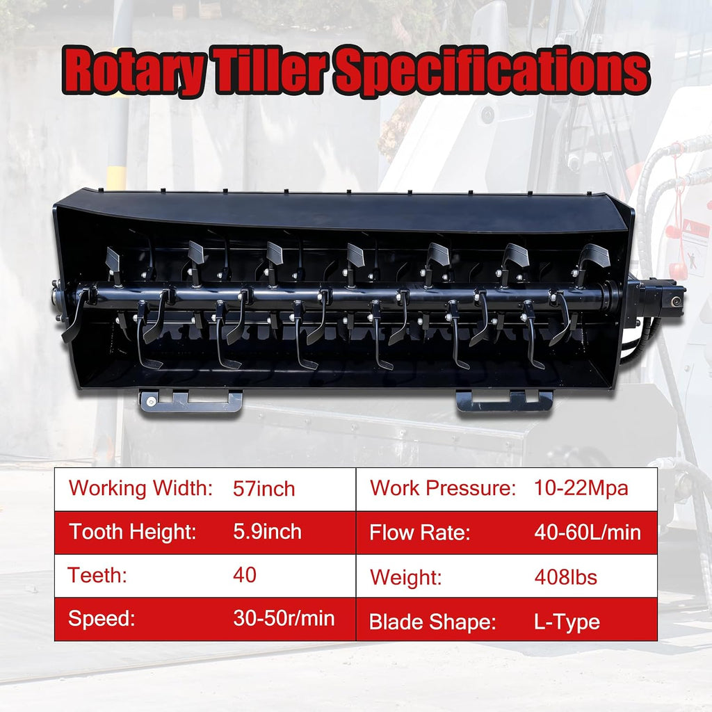 70' Hydraulic Rotary Tiller Attachment for Skid Steer Loaders, Heavy-Duty Skid Steer Soil Cultivator Attachments, 6' Tilling Depth, Ideal for Farmland, Garden,USA Stock