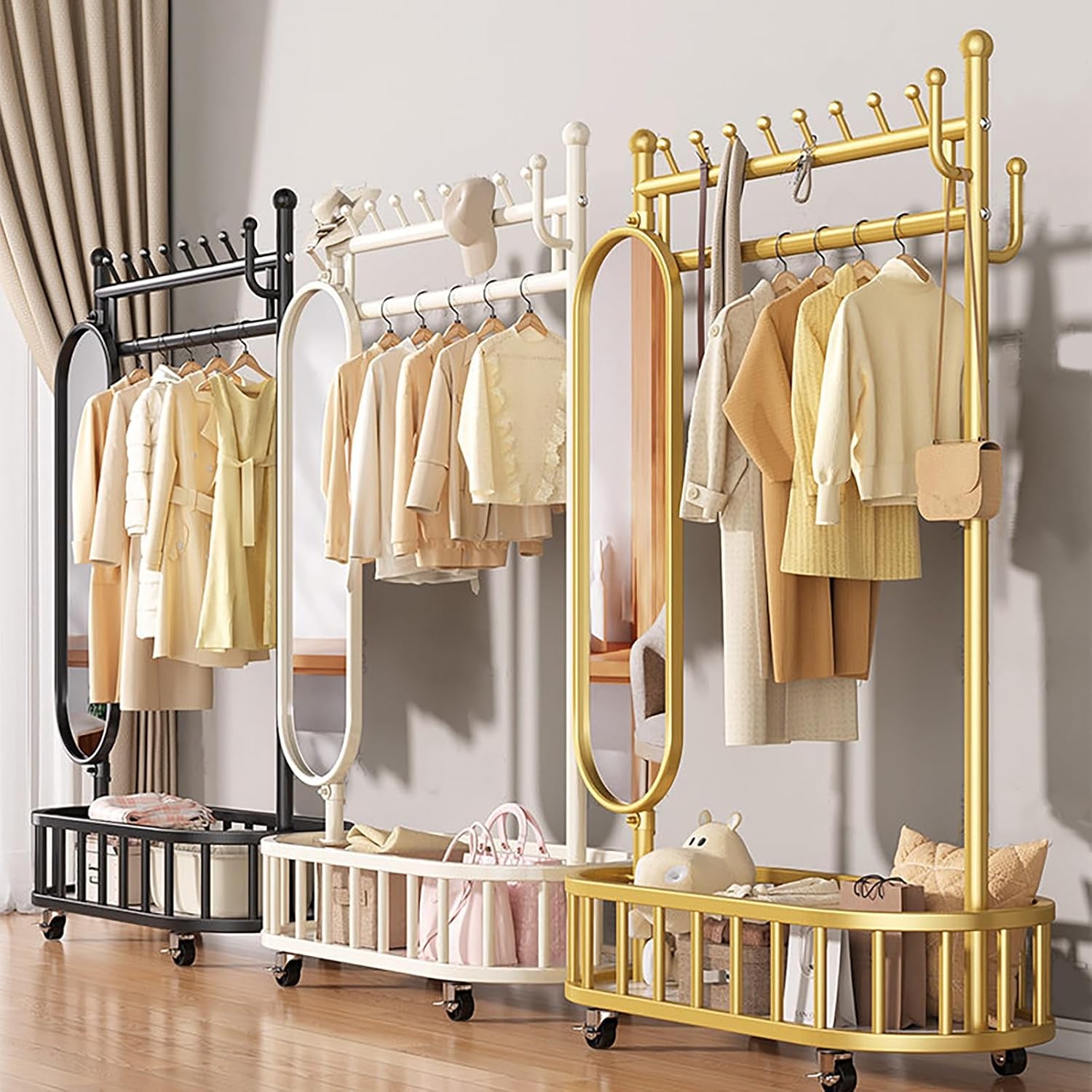 Clothes Rack With Storage Shelves And Coat/Hat Hooks,Heavy-Duty Metal Garment Rack,Hanging Clothes,Freestanding Clothing Racks(White,100cm/39.4in)