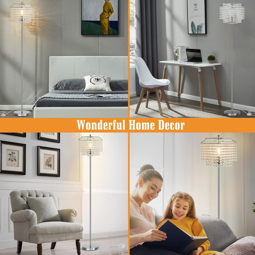 Luvkczc Table Lamp and Floor Lamp Set, Crystal Table Lamp with USB Ports+Crystal Floor Lamps Set of 2, Morden Lamps for Living Room, Bedroom, Office (Silver)