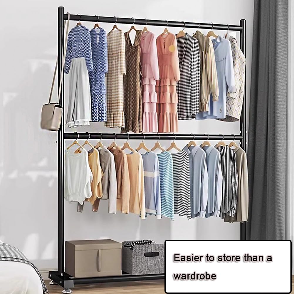 Industrial Duct Clothes Rack, Commercial Portable Wardrobe Rack, Freestanding, Double-Pole Clothes Rack, Heavy-Duty Detachable Clothes Rack, for Hanging Clothes(Gold,100x40x180cm)