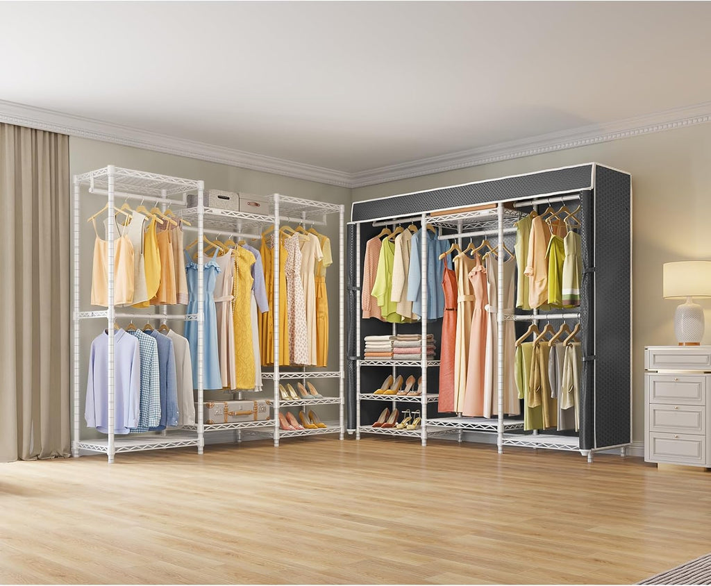 VIPEK V5C Medium Covered Clothes Rack Heavy Duty Portable Closet Wardrobe, Freestanding White Clothing Rack with Black Upgraded Polyester Cover, Adjustable Custom, 56.7' Lx15.7 Wx76.4 H