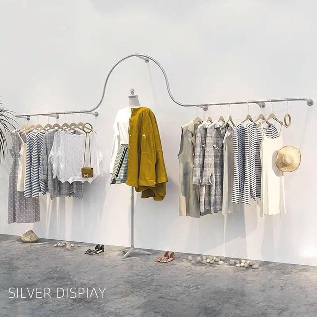 Wall-Mounted Garment Rack Hanging Clothes Rack, Heavy Clothing Store Large-Capacity Metal Display Stand,Home Retail Boutique Display Clothes Organizer Systems(Gold,200cm)