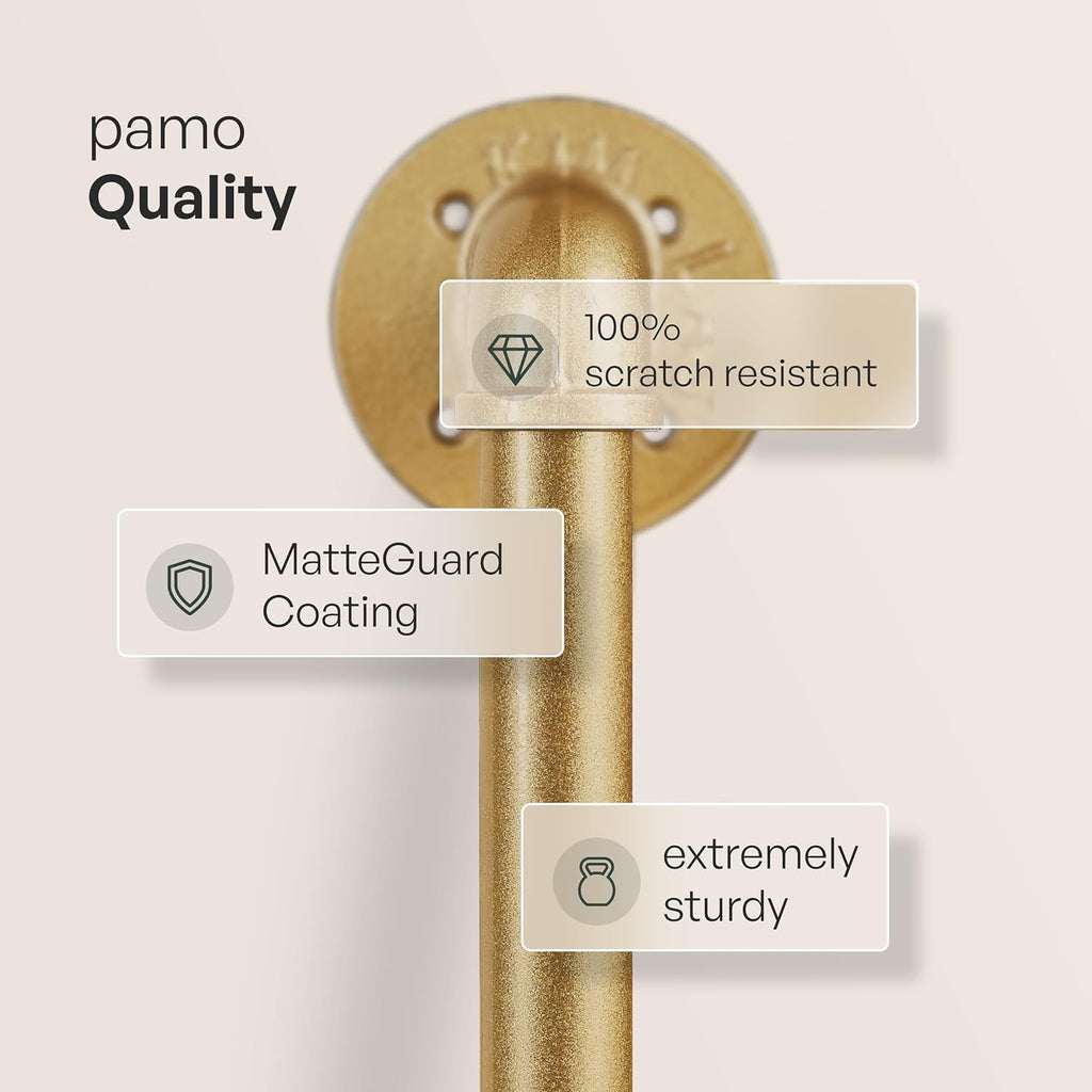 pamo Industrial Pipe Clothing Rack Gold - 794 lbs Capacity - Wall Mounted Clothes Rack and Walk In Closet for Wardrobe