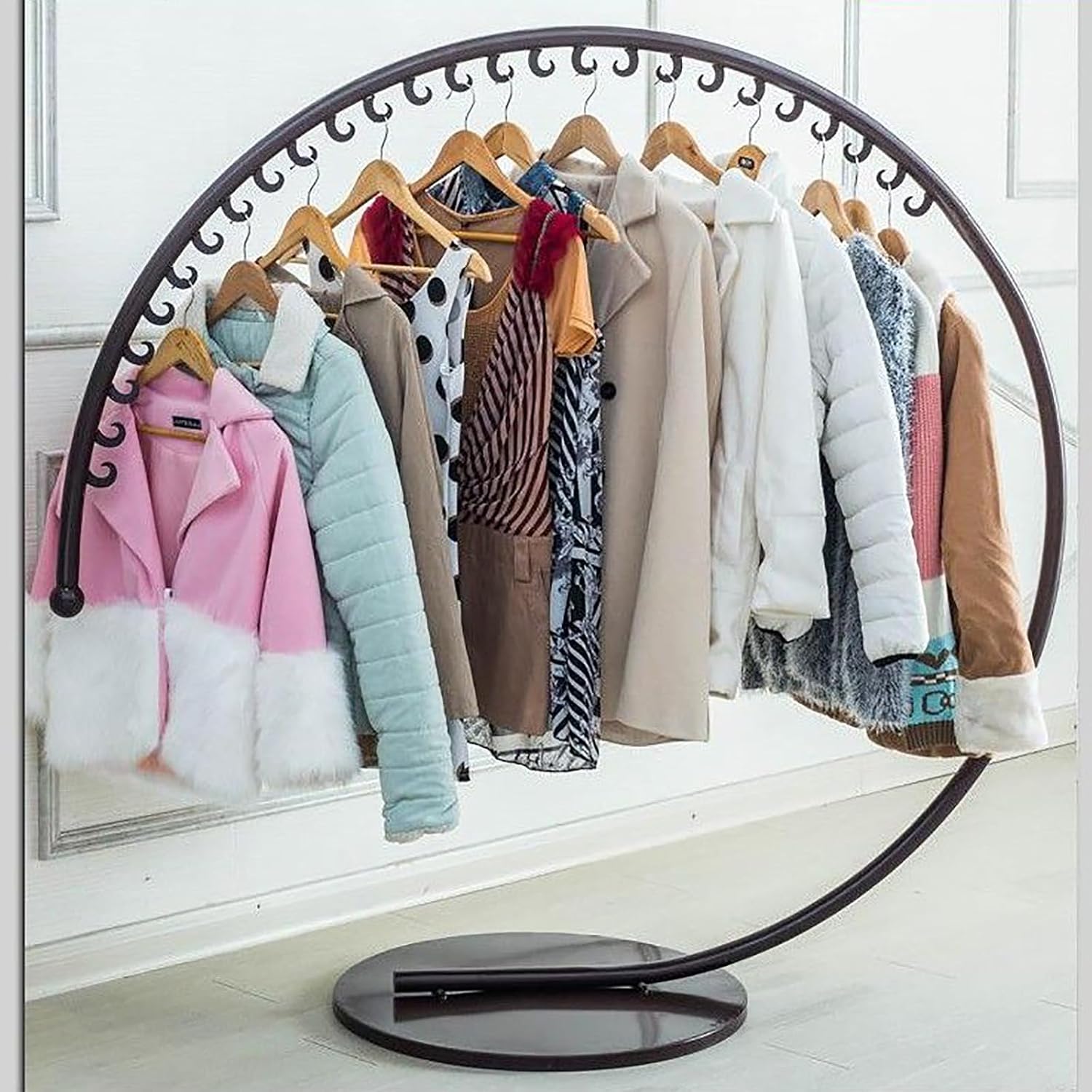 C-Shape Clothing Rack Freestanding Metal Display Rack, Clothes Rack Garment Rack for Hanging Clothes, Closet Organizers for Clothes Store Bedroom Cloakroom,Brown,H 170cm/67″