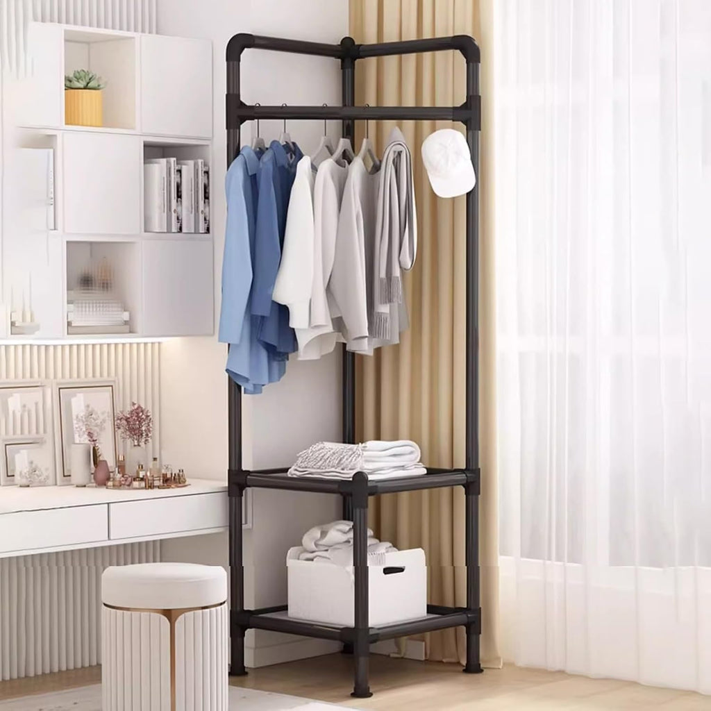 Coat Racks Free Standing,Garment Rack with Shelves,25mm Thicker Tube Diameter, Large Capacity Storage, with Double Shelves,can Be Used in The Bedroom,Entrance Hall,Living Room(Black)