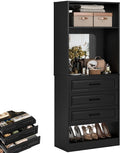 Unikito 25'Freestanding Closet System with 3 Drawers, Organizer Wardrobe with Storage Shelves and Mirror, Sturdy Wood Walk-in Organizer Systems for Small Closets, 25' W x 16' D x 80' H, Black