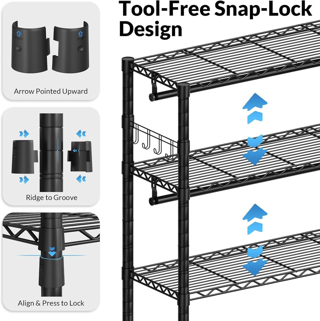 Rolling Clothes Rack Heavy Duty, Free Standing Garment Rack with Wheels, Portable Closet Rack, Closet Organizer System with 35.4' W x 15.7' D x 76' H, Max Load 500Lbs (Black)