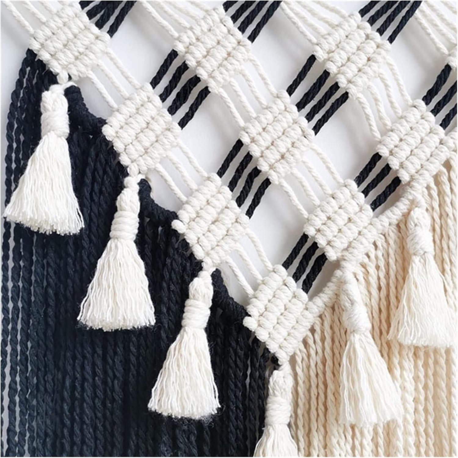 Tapestry Tassel Tapestry Macrame Wall Hanging Bohemian Hand Knotted Rope Home Decorations Black and White Color (OneColor 35x52cm)