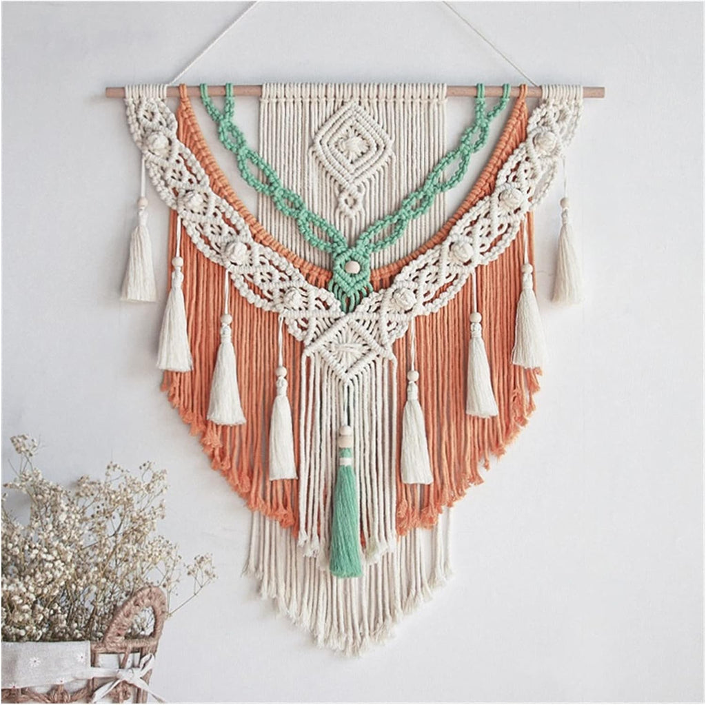 Tapestry Hand-Woven Tapestry Macrame Wall Hanging Art Woven Bohemian Crafts Decoration Tapestry for Home Bedroom (Orange 60x75cm)