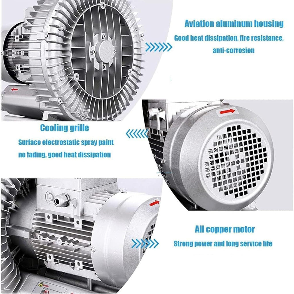 Regenerative Blower, 120W-1100W Single Phase, High-Pressure Vortex Ring Blower,Side Channel Blower,for Air Blowing Or Suction for Sewage Aeration Aquarium Fish Pond,1100W/1.48HP