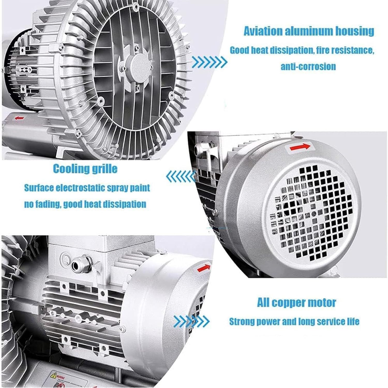 Regenerative Blower, 120W-1100W Single Phase, High-Pressure Vortex Ring Blower,Side Channel Blower,for Air Blowing Or Suction for Sewage Aeration Aquarium Fish Pond,1100W/1.48HP