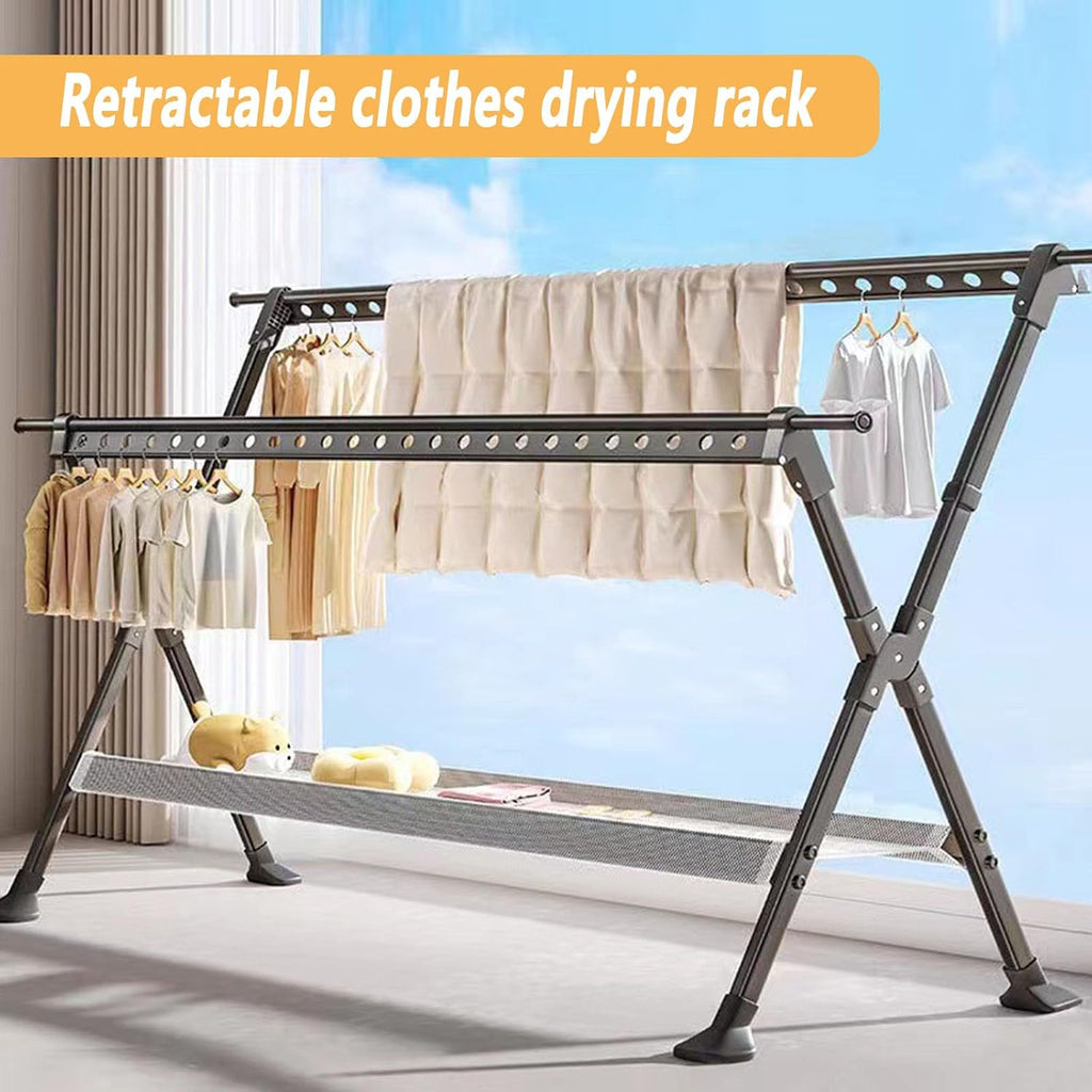 Foldable Portable Clothing Rack, Adjustable Laundry Drying Rack for Indoor and Outdoor Use, Ideal for Hanging Clothes and Shoes