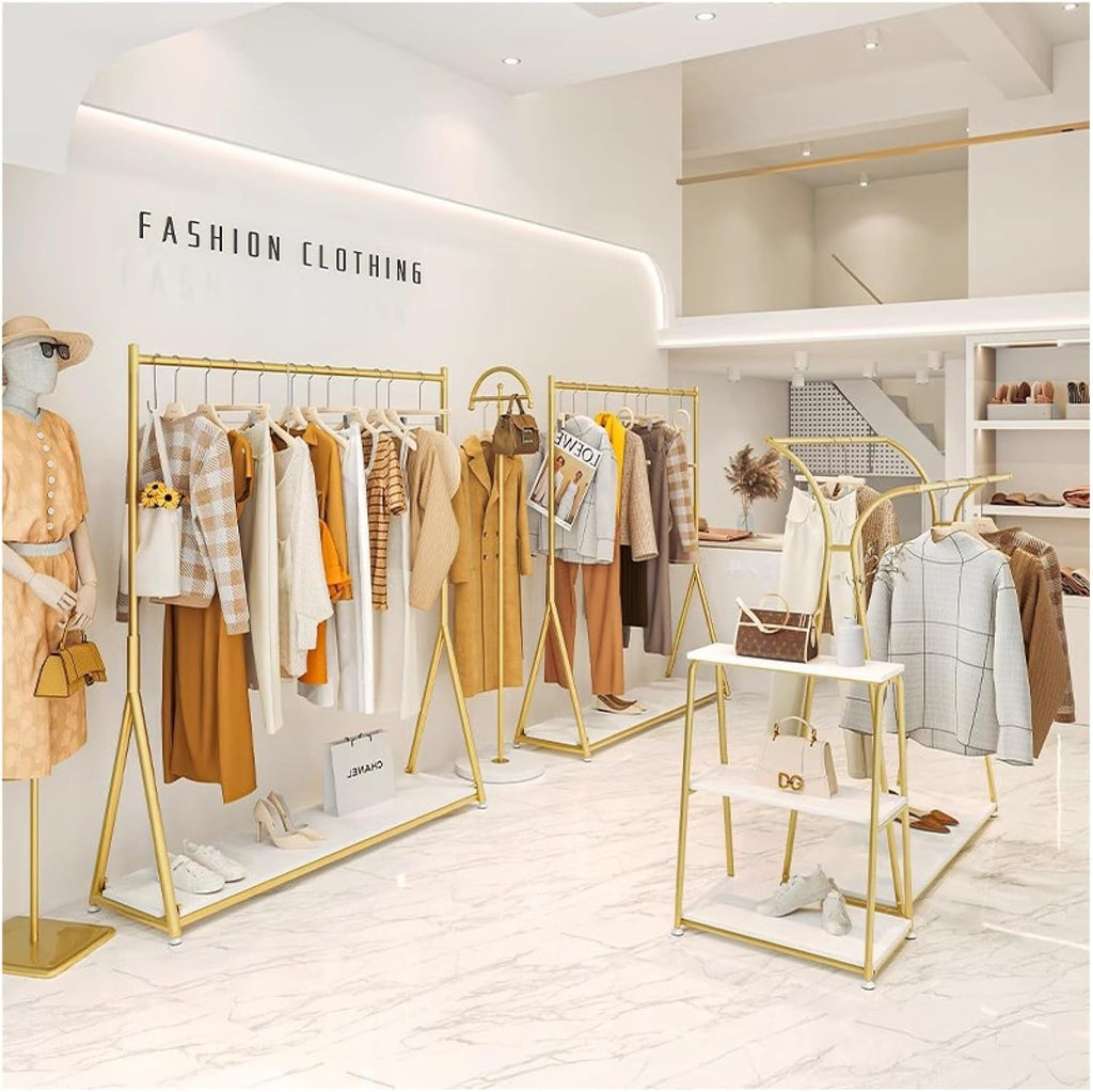 Clothes Rail Garment Rack Heavy Duty Clothing Rack, Double Pole Garment Racks for Hanging Clothes Standalone Retail Display Rack for Boutiques, Gold-60x40x82