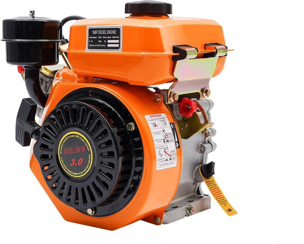 196CC 4 Stroke Diesel Engine, 168F 2200W Single Cylinder Air Cooled Diesel Engine, Small Diesel Engine Manual Start Single-Valve Fuel Injection for Water Pumps Cultivators Tiller