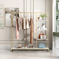 Metal Gold Clothing Rack for Boutique Use, Heavy Duty Garment Rack with Shelves for Retail Display (59L inches)