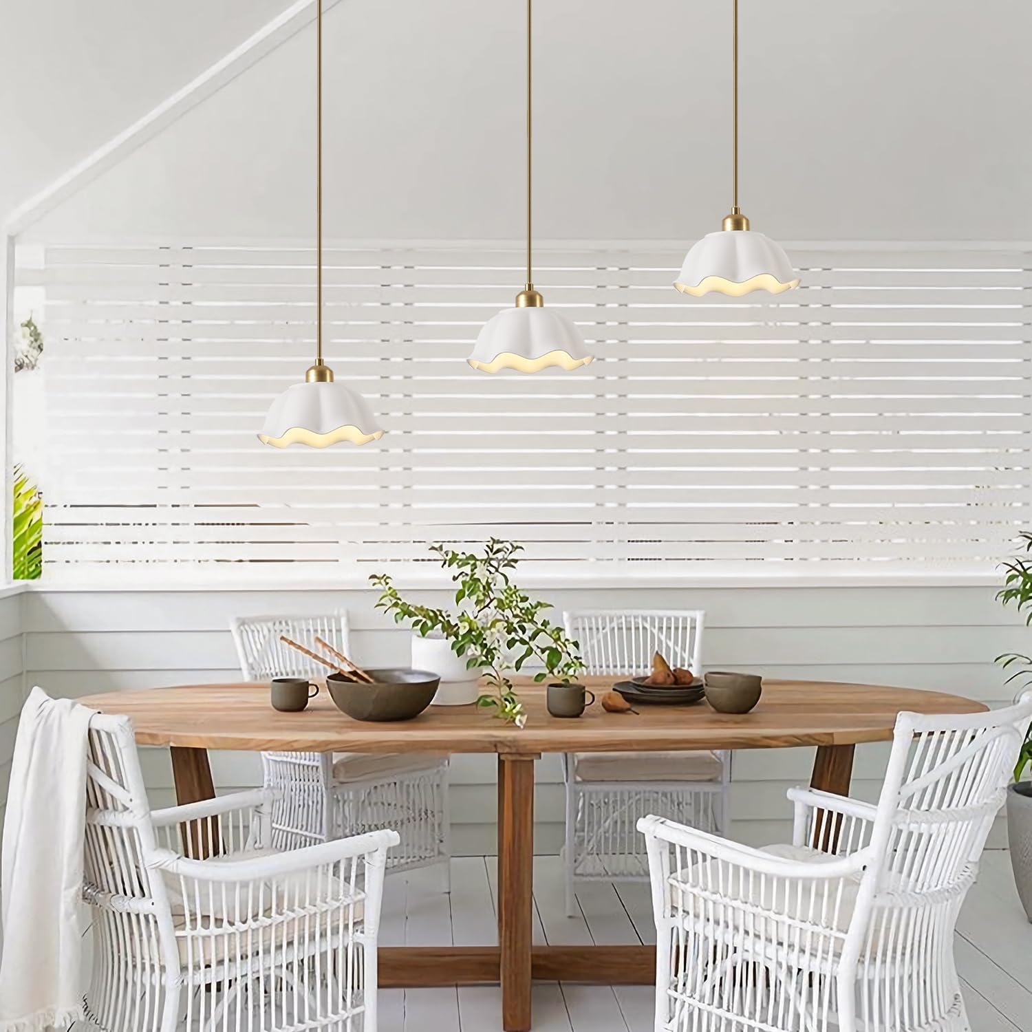 Ceramic Pendant Light Set of 2 with Retro White Dome Lampshade Modern Ceiling Hanging Lamp Adjustable Nordic Mid Century Pendant Light for Kitchen Island Bedroom Restaurant
