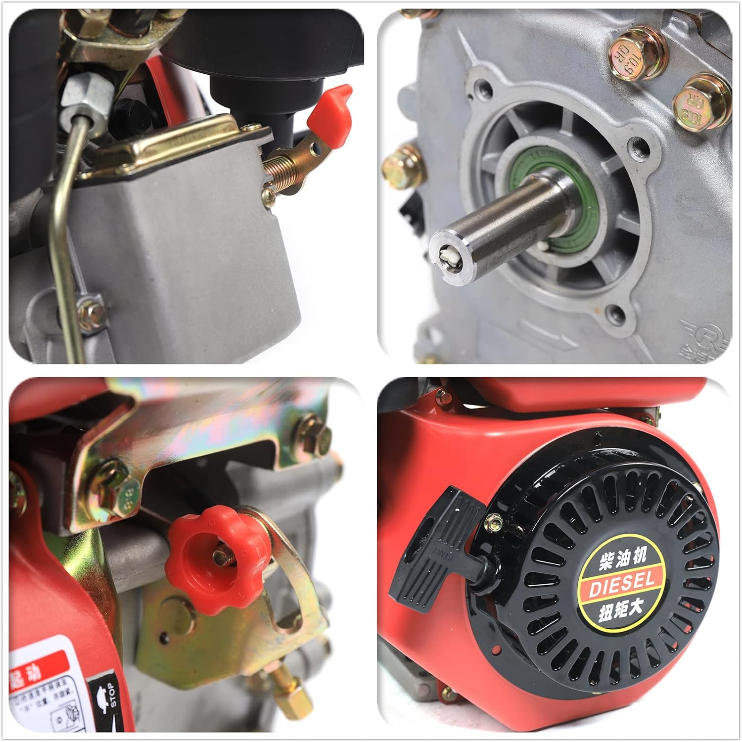 Diesel Engine 196CC 4 Stroke Single Cylinder Forced Air Cooling Horizontal Axis Engine Recoil Hand Start 53mm Shaft Length 3000RPM 2.2KW (Red)