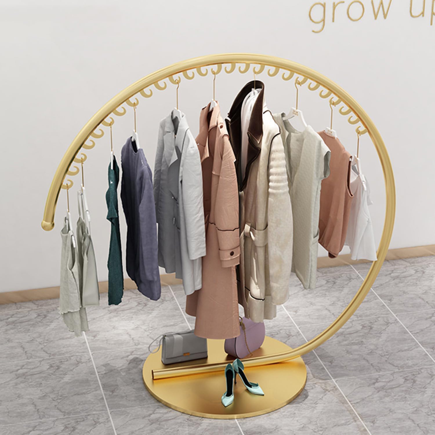 C-Shape Clothing Rack Freestanding Metal Display Rack, Clothes Rack Garment Rack for Hanging Clothes, Closet Organizers for Clothes Store Bedroom Cloakroom,Gold,H 170cm/67″